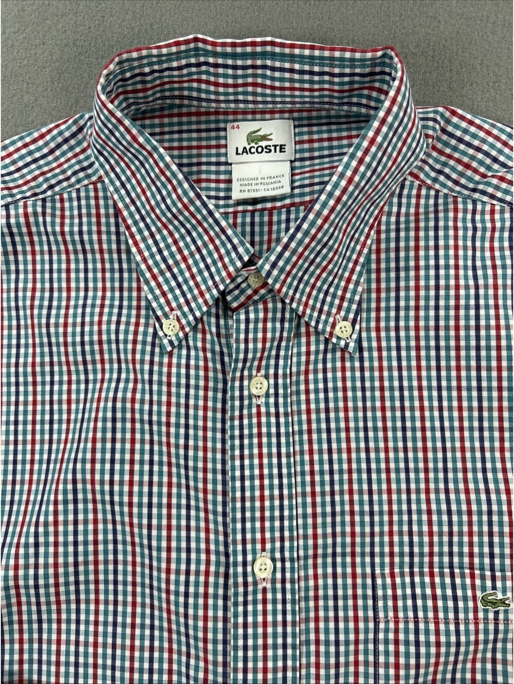 Lacoste Size 44 Men’s Multicolor Plaid Long Sleeve Button-Down Shirt Preppy